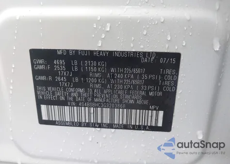 2016 Subaru Outback 2.5I Premium from USA, damaged, VIN 4S4BSBHC3G3203868